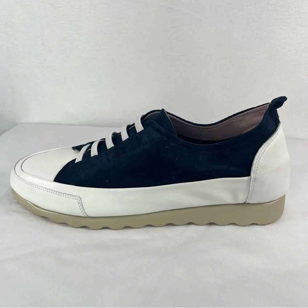 THE FLEXX Women's Navy Suede White Leather Slip On Sneakers Preppy Minimalist